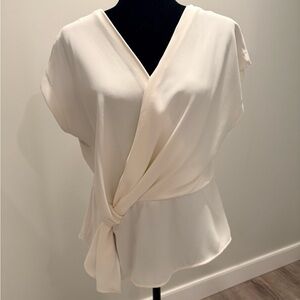 Zara Ivory Draped Tie-Front Blouse - Women's Top